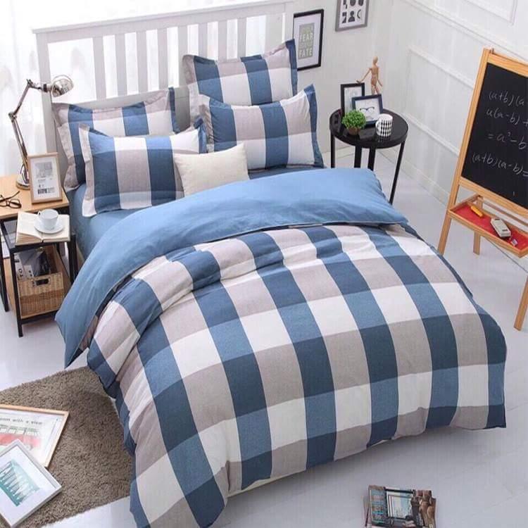 Bộ ga gối poly 1,6m kẻ karo to