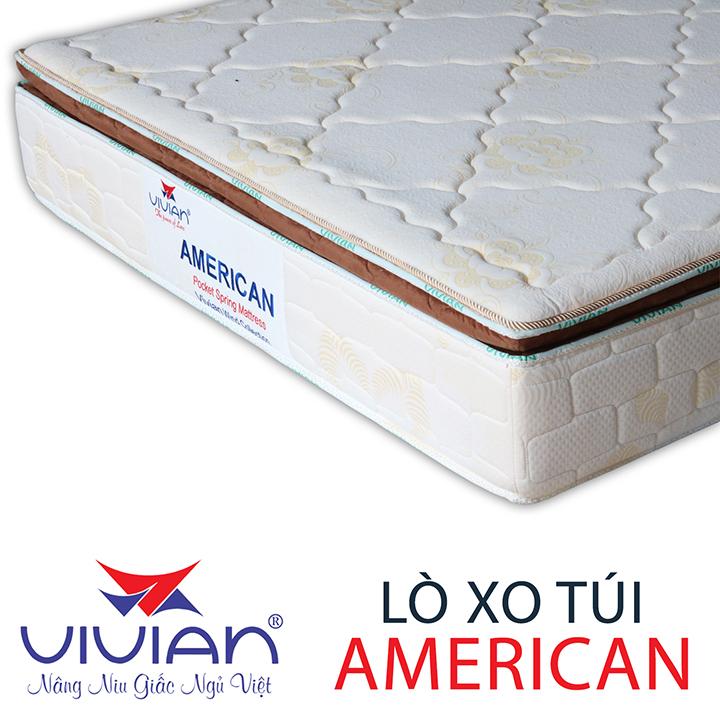 Nệm Lò Xo Túi American VIVIAN (100 x 200 x 32 cm) Nệm Lò Xo Túi 3 Viền - Màu Trắng