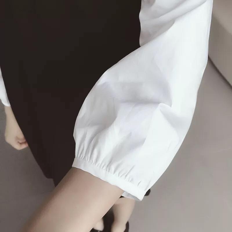 Váy Bầu Đen Phối Trắng Cổ Khoét V