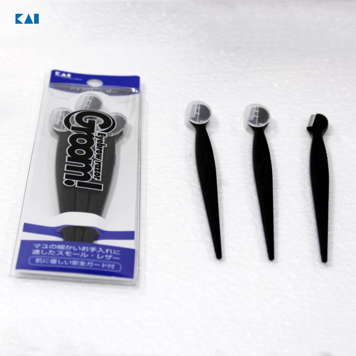 Set 3 dạo cạo lông mày cán dài KAI màu đen hàng Nhật