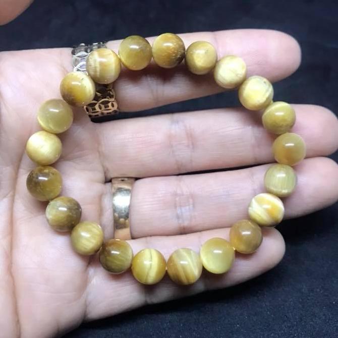 Vòng tay đá mắt hổ tâm vàng tươi 8ly