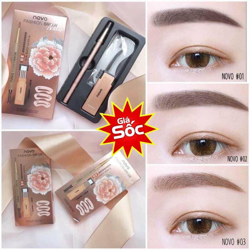 Cây Vẽ Chân Mày, Bộ Kẻ Mày Novo Gồm Khung Kẻ Mày, Phong Cách Thời Thượng, bộ chì kẻ mày novo kèm khuôn kẻ, chì kẻ mày, chì kẻ mày novo