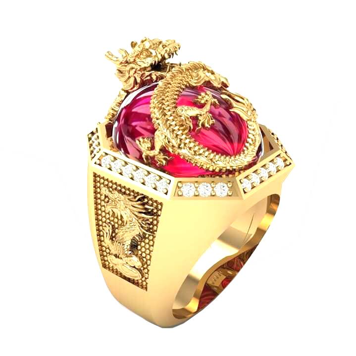 Nhẫn nam mạ vàng 18k đá thạch anh tự nhiên đỏ