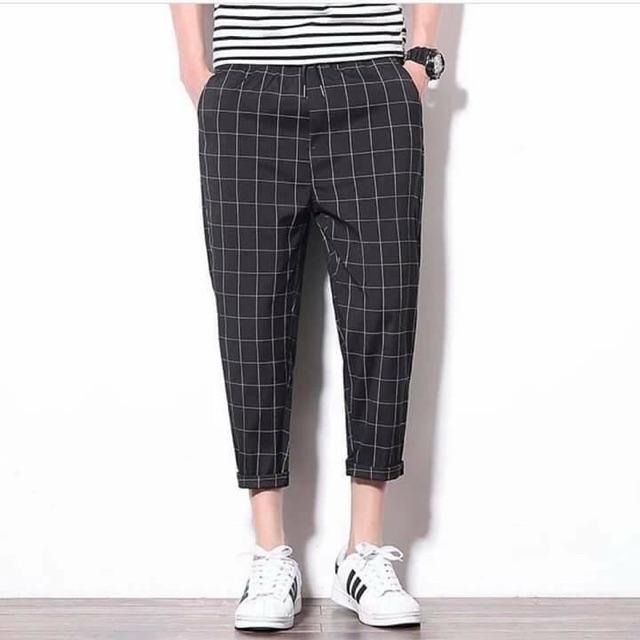 Quần caro Plaid Pants (40-64kg, M L). Ảnh thật