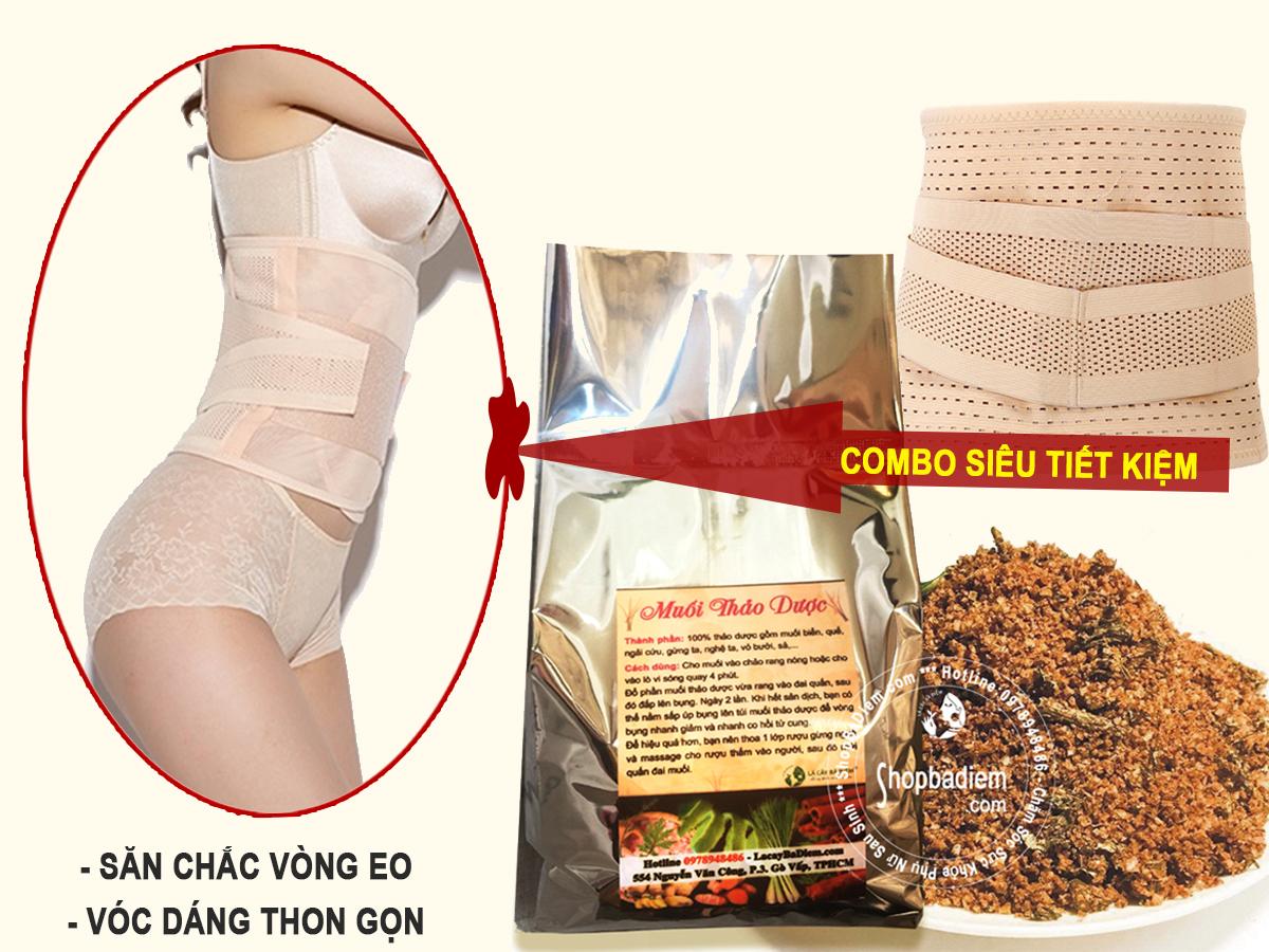 Combo Muối Thảo Dược Chườm Bụng Và Đai Nịt Bụng