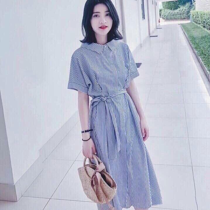 [HCM]Đầm sơ mi sọc xanh ( có hình khác nhà Bo chụp )