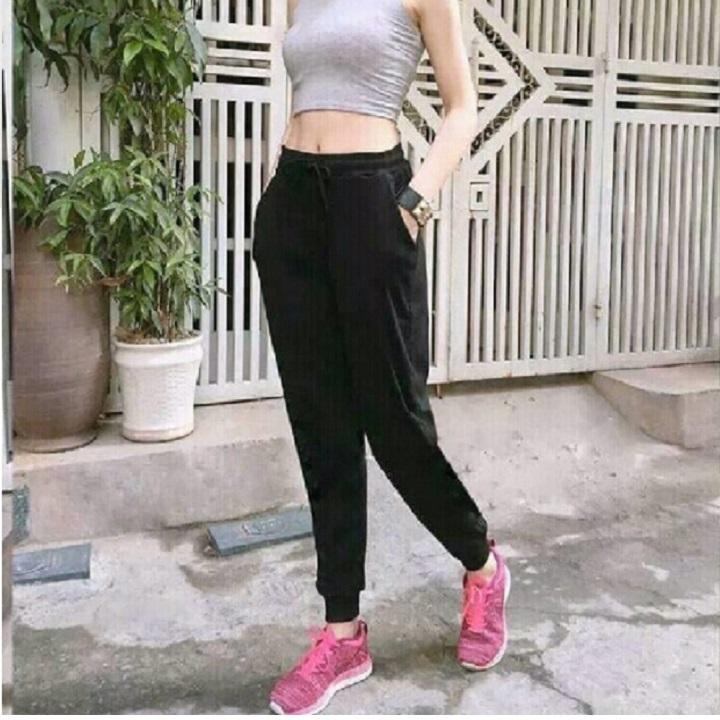 Quần jogger trơn nữ lưng thun dây rút