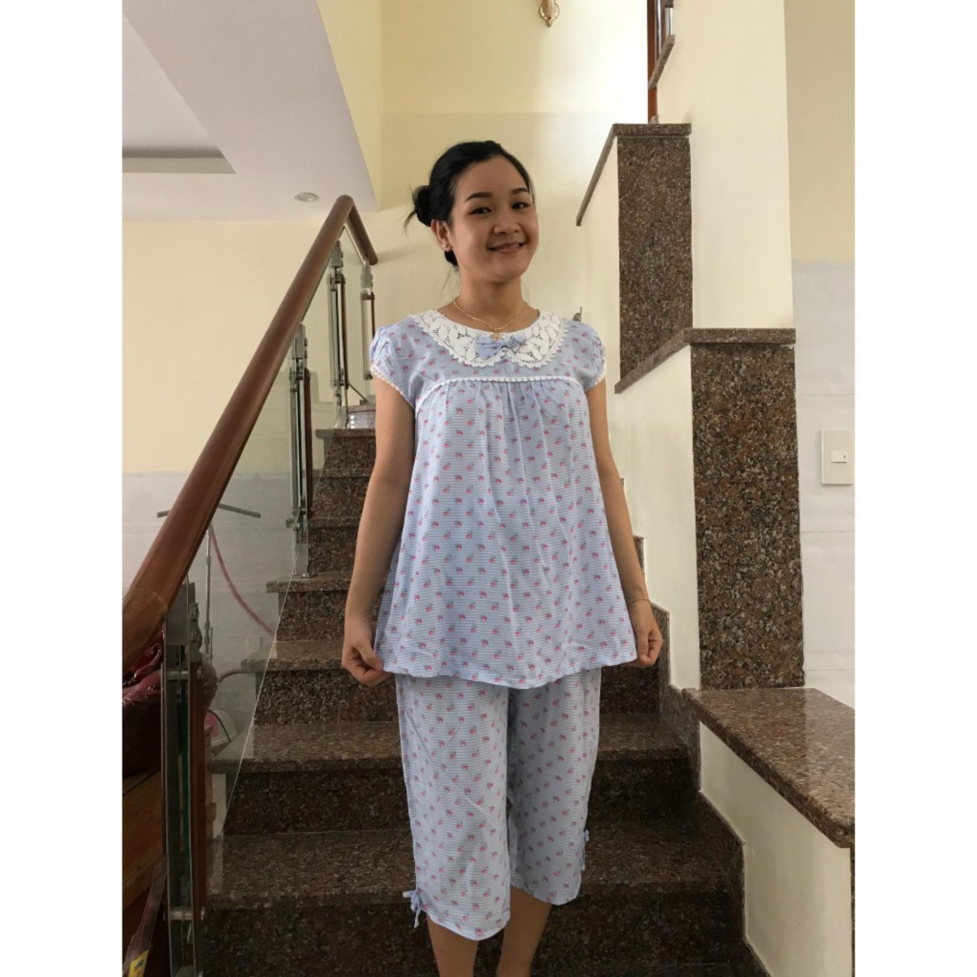 Đồ bộ bầu lanh lửng phối ren (hoa nhí)