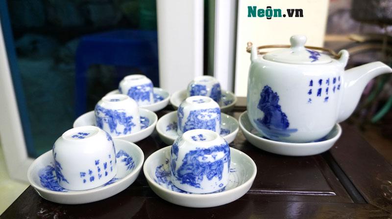 Bộ ấm chén Bát Tràng men lam AC33