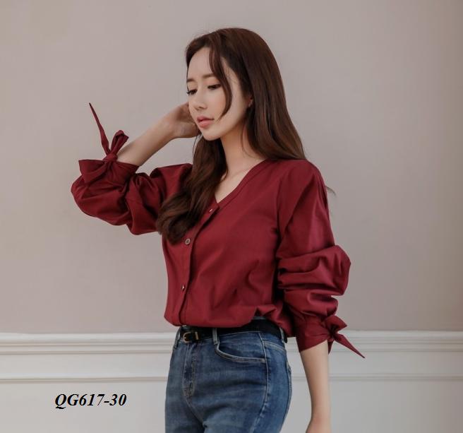 ÁO SƠ MI CỔ V DÂY NƠ RỜI - SIZE S-6XL