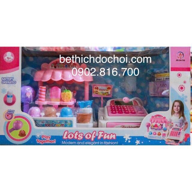 Hộp đồ chơi máy tính tiền siêu thị bán kem pin loại lớn