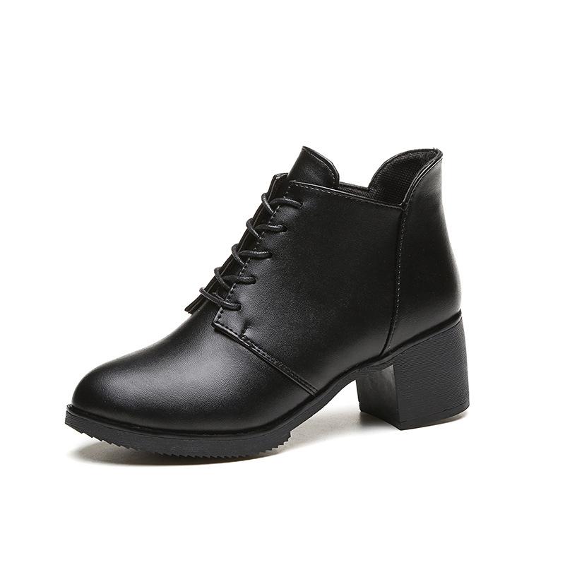 Giày boot nữ cổ thấp đế vuông Lidus HH1829 da Ý cao cấp (Màu đen)