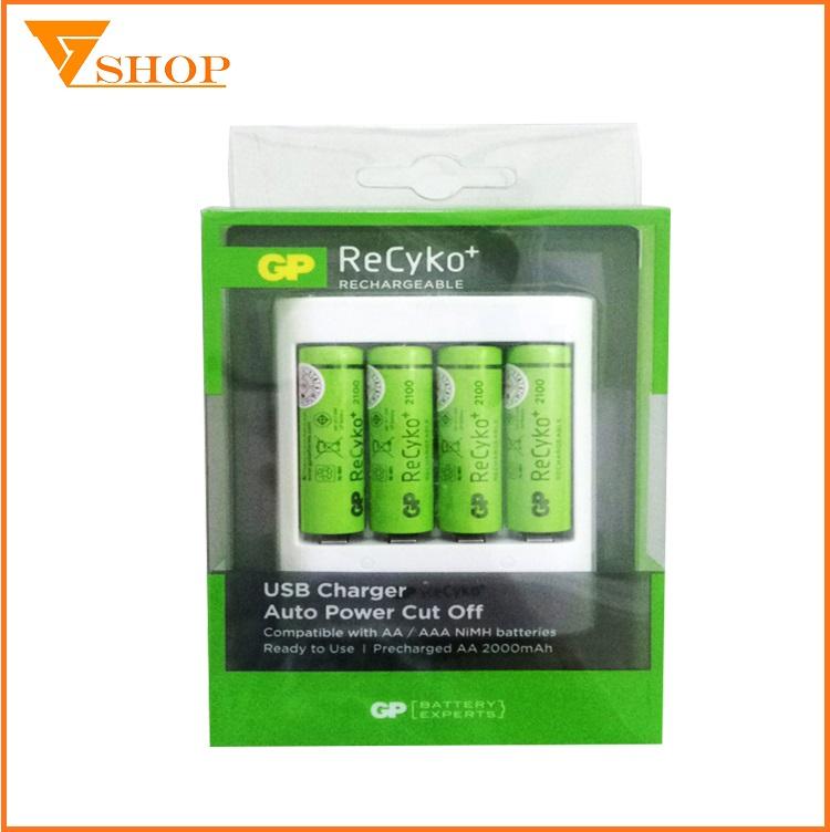 Combo 5 Máy sạc tự ngắt GP kèm 4 pin AA  2000mAh ( 1 máy sạc + 4 pin AA )