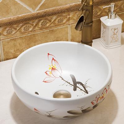 Chậu rửa lavabo gốm sứ nghệ thuật LAV0026 – Họa tiết thủy mặc chấm phá ấn tượng