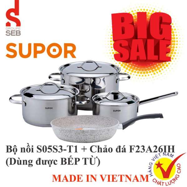 COMBO NỒI VÀ CHẢO SUPOR HELEN S05S3-T1 + F23A24IH (HÀNG CAO CẤP) - DÙNG ĐƯỢC CHO BẾP TỪ