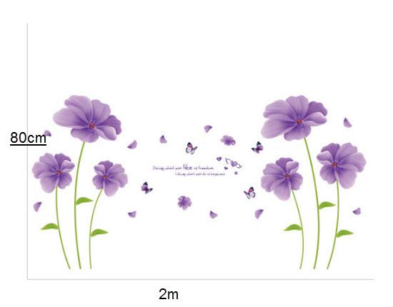 DECAL DÁN TƯỜNG ĐÔI HOA 5 CÁNH TÍM