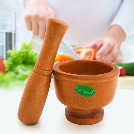 Combo chày cối gỗ mini giã hành tỏi