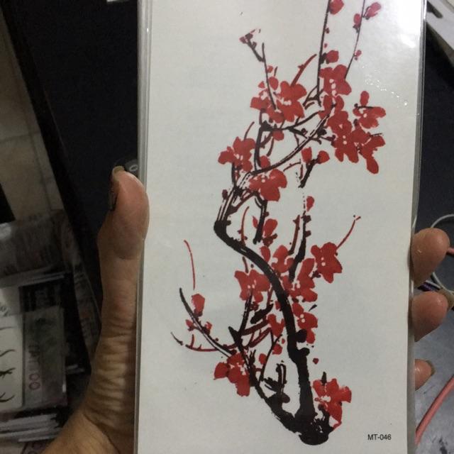 Combo 5 tấm hình xăm dán 10x20cm cbn01 hoa đào và hoa hồng