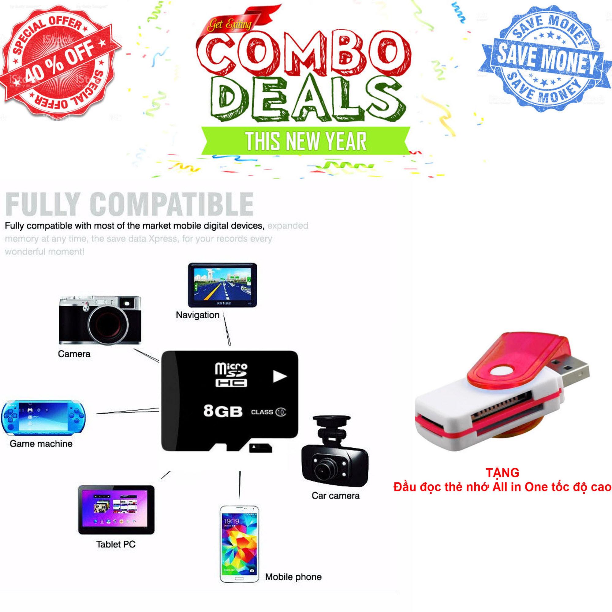 Thẻ nhớ micro sd 8gb class 10 - hàng chuẩn đủ dung lượng + tặng đầu đọc thẻ nhớ all in one tốc độ cao