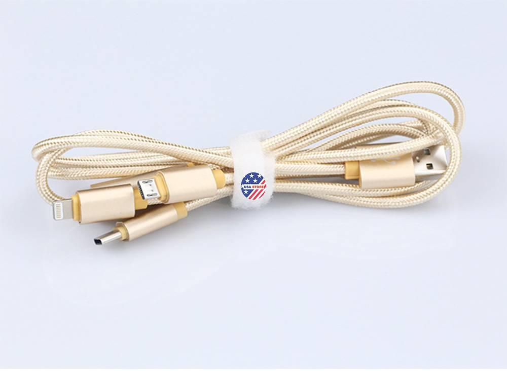 Cáp Sạc 3 Đầu T3 Dây Vải (Giao Màu Ngẫu Nhiên) GPKS1048