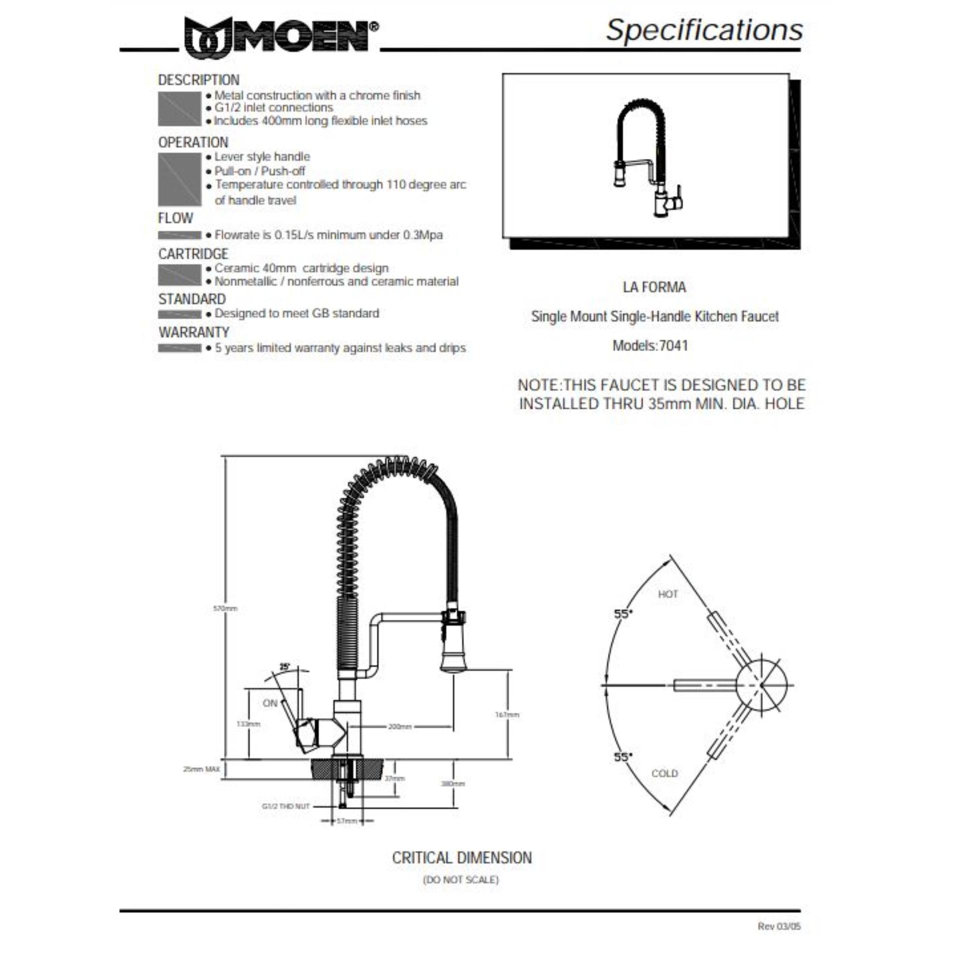 Vòi rửa chén tay rút moen - spring moen model: 7041