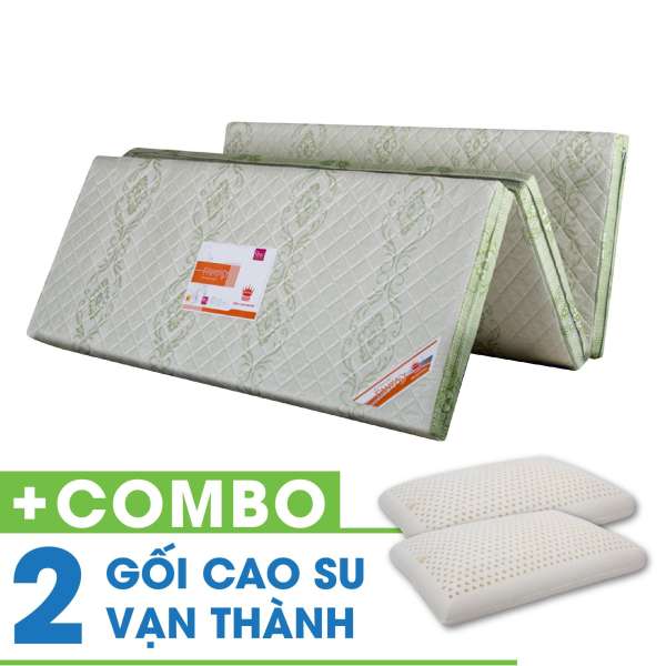 Nệm bông ép Vạn Thành 155 x 195 x 9cm và 2 gối cao su Vạn Thành