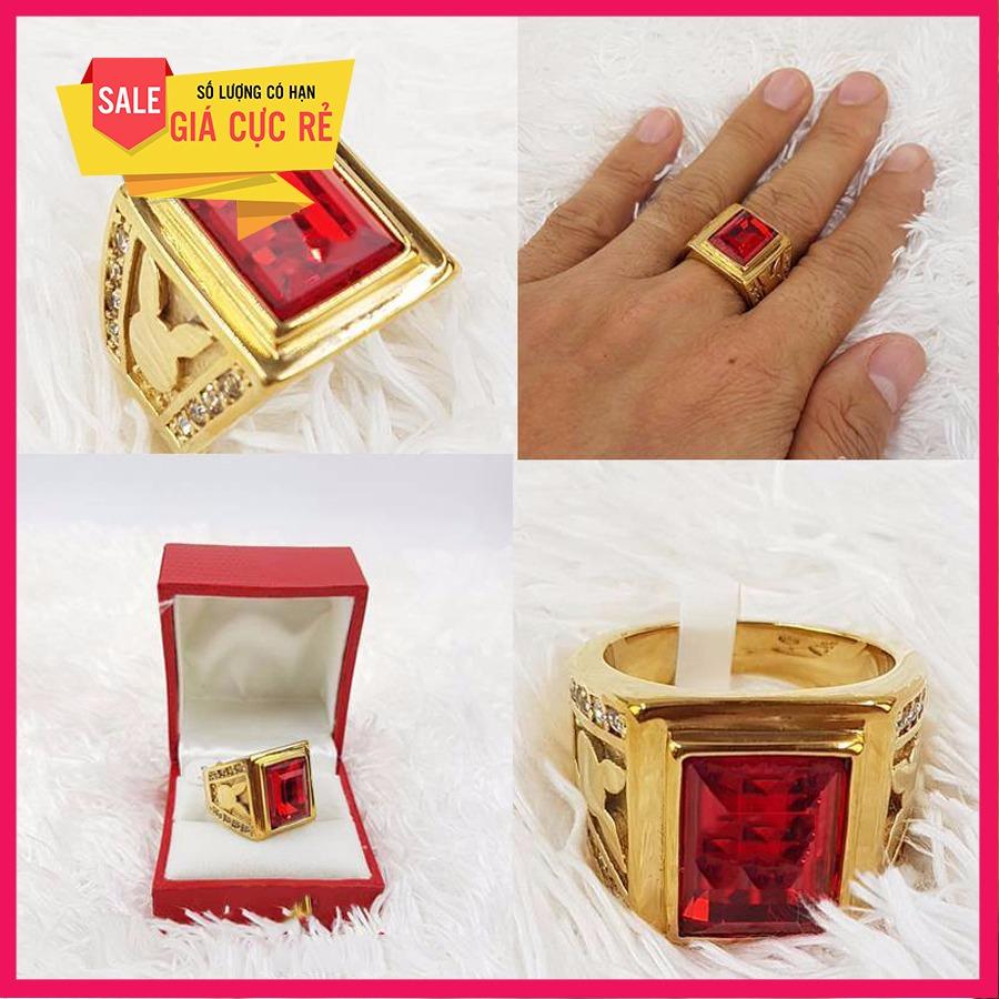 Nhẫn bạc Thái mạ vàng mặt đá  ( đỏ)