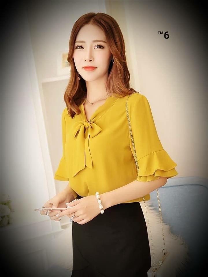 Áo Sơ Mi Cổ Thắt Nơ Tay Loe Điệu Đà