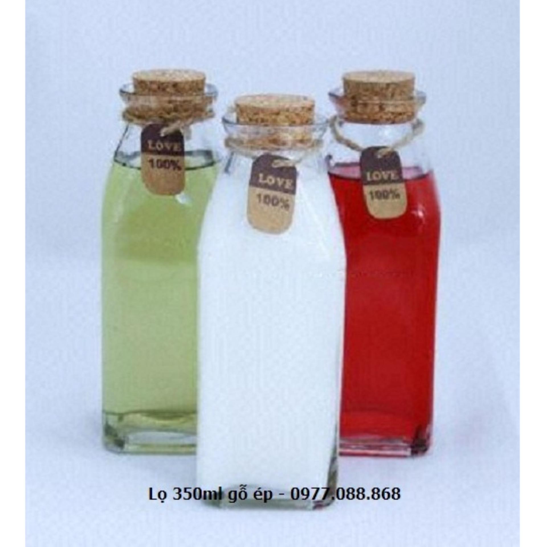 Combo 10 lọ thủy tinh vuông 350ml nút gỗ ép