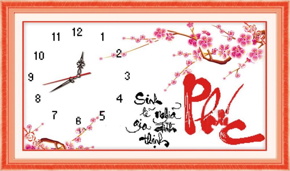 Tranh thêu chữ thập đồng hồ chữ phúc- DLH- 222540- Quốc Thịnh