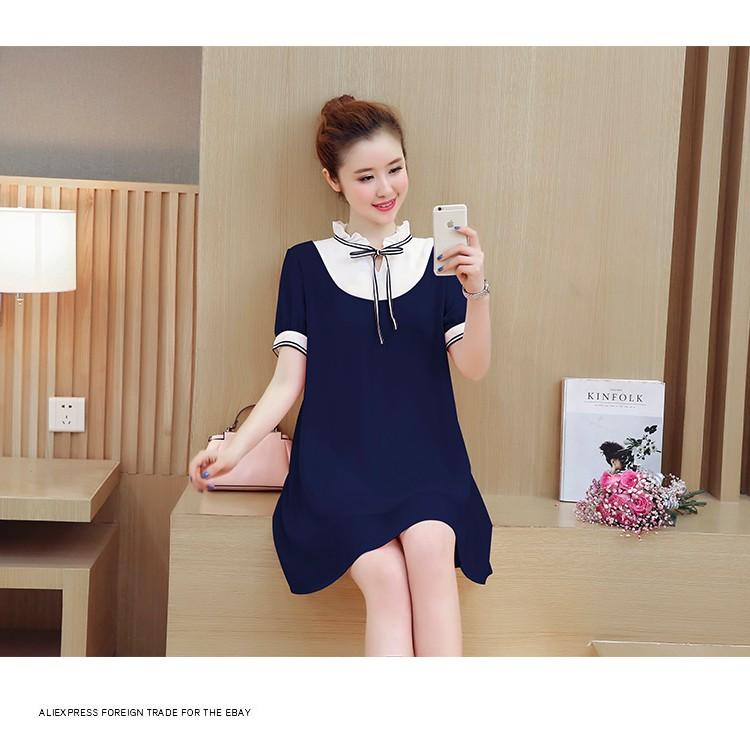 Váy Bầu Xanh Than Phối Cổ Trắng MYC 1068