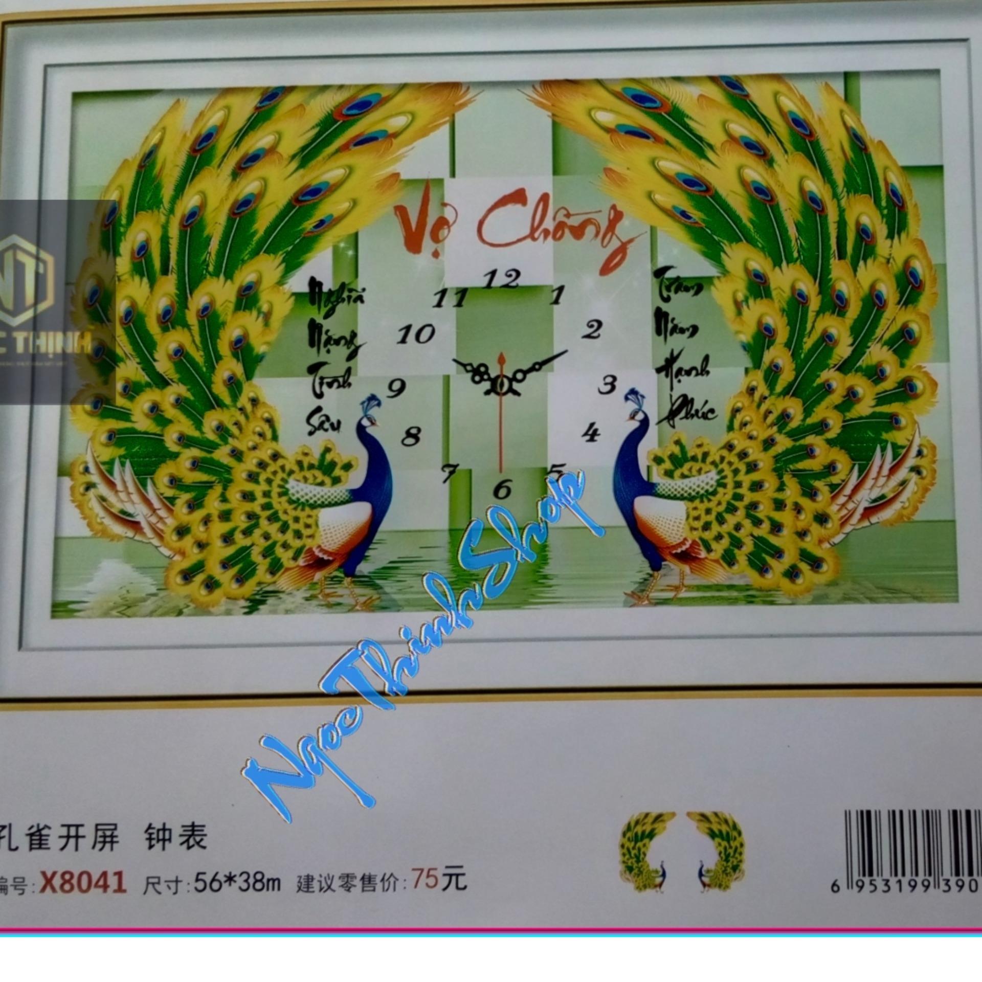 X8041-Tranh thêu chữ thập vợ chồng đồng hồ
