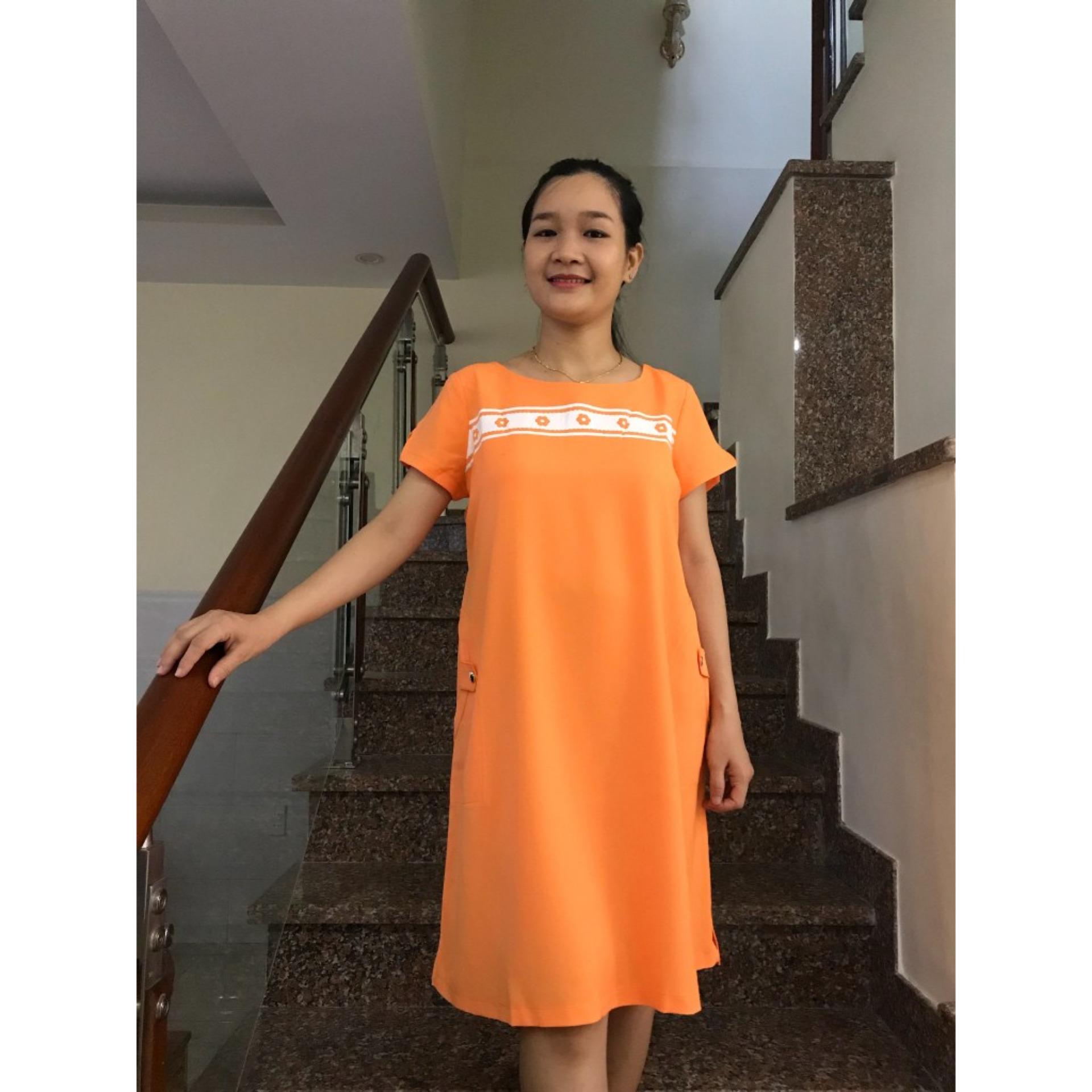 [HCM]Đầm bầu in hoa 2 túi (cam)