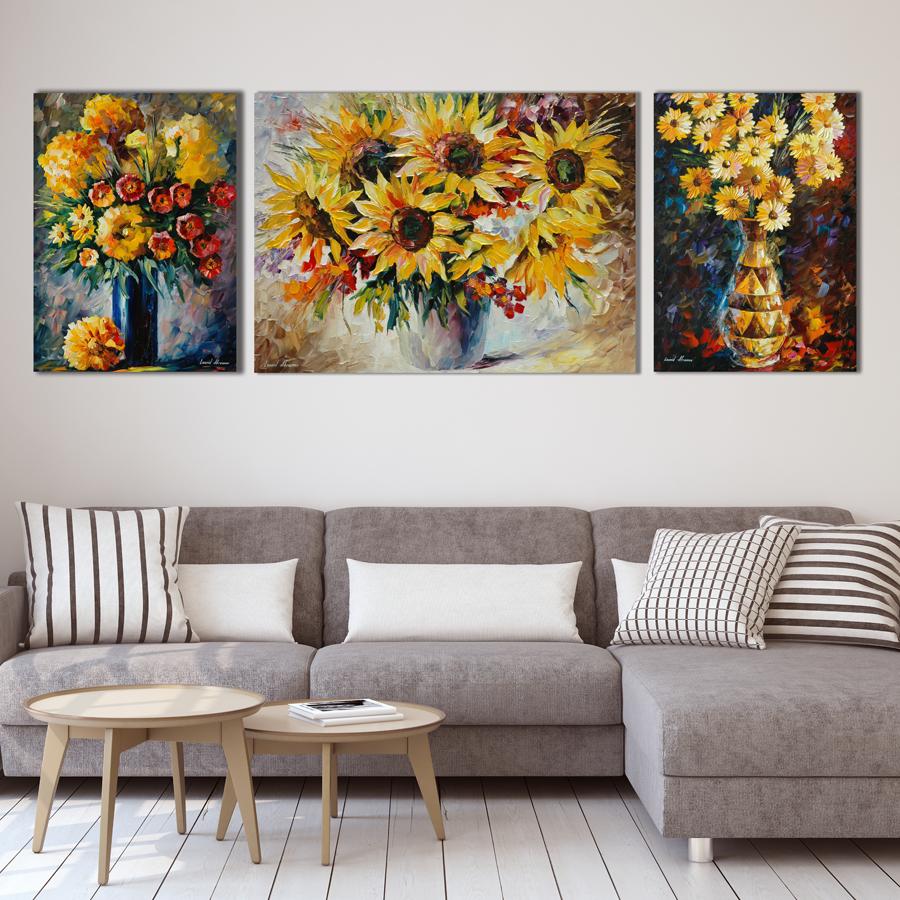 Bộ 3 tranh canvas hoa nghệ thuật trang trí phòng khách, phòng ngủ - khung hình phạm gia PGTK112