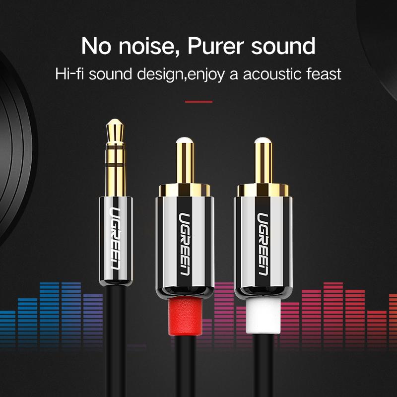 Dây cáp tín hiệu Audio 3.5-RCA UGREEN AV116 dài 1.5 mét (3.5mm to 2RCA / 1.5M)