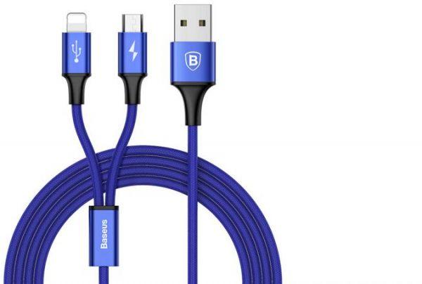Cáp Sạc Nhanh 3.0A Baseus 2 in 1 đầu Micro USB - Lightning , Bọc Dù Chống Đứt.