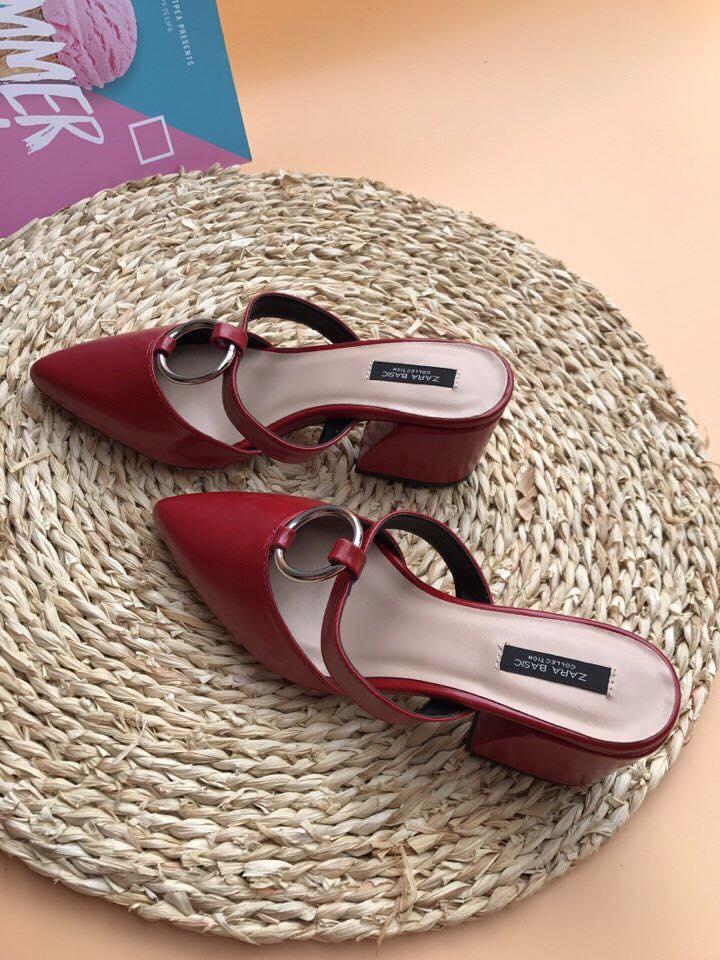 Dép mules gót trụ 5 phân (Đỏ)