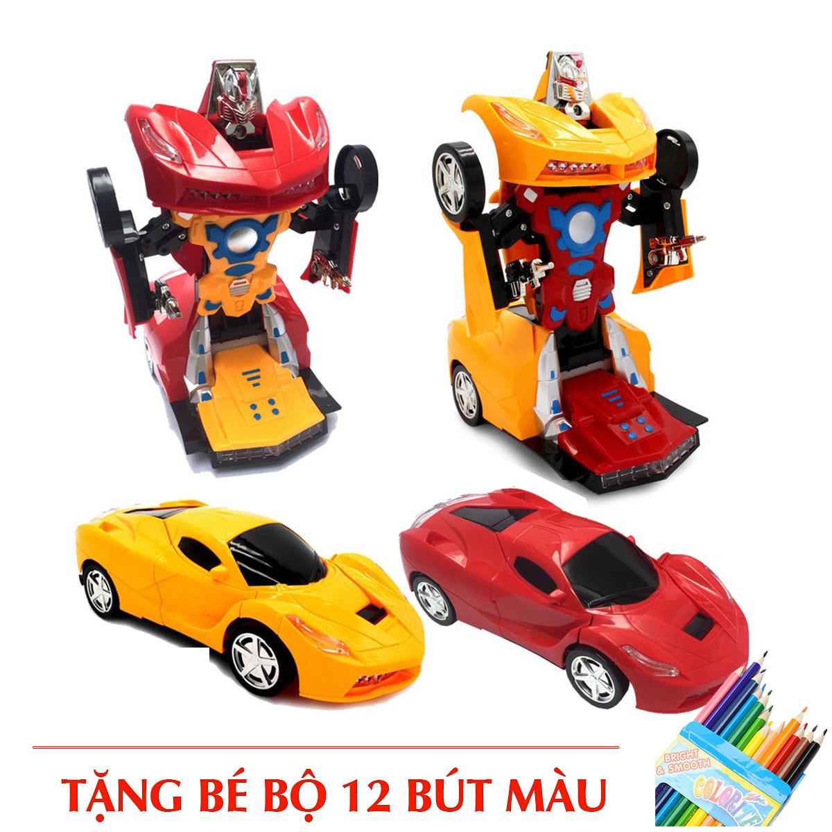 Xe biến hình - Xe ô tô biến hình robot + TẶNG FREE BỘ 12 BÚT MÀU CHO BÉ (OTOBH+BUTMAU)