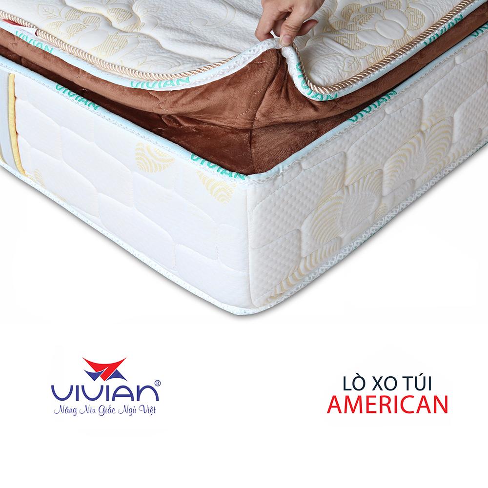 Nệm Lò Xo Túi American VIVIAN (100 x 200 x 32 cm) Nệm Lò Xo Túi 3 Viền - Màu Trắng