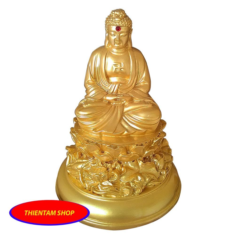 [HCM]Tượng phật thích ca tọa đài sen đế tròn đá vàng TCV12