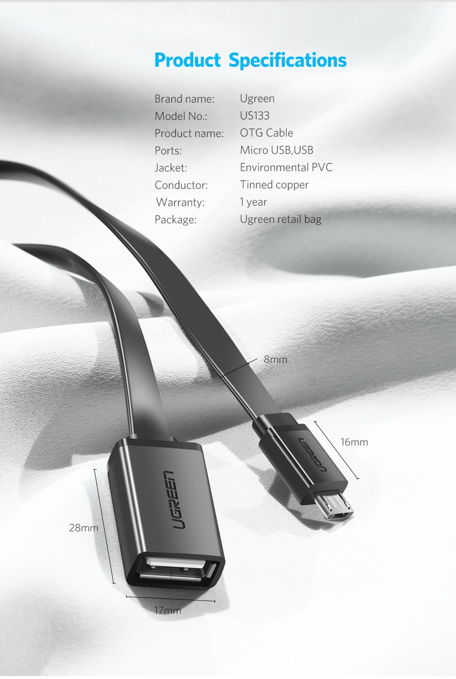 Dây cáp Micro USB OTG dẹt chinh hãng Ugreen 10821