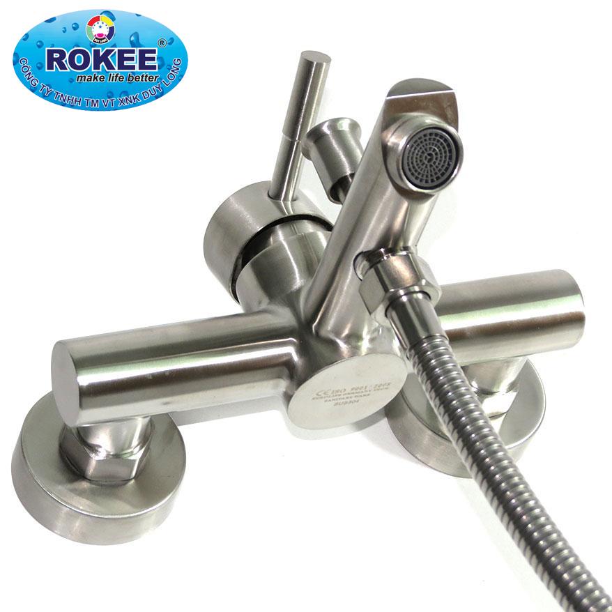 Bộ vòi sen nóng lạnh Inox SUS 304 Rokee - DL404 (Trắng vàng)