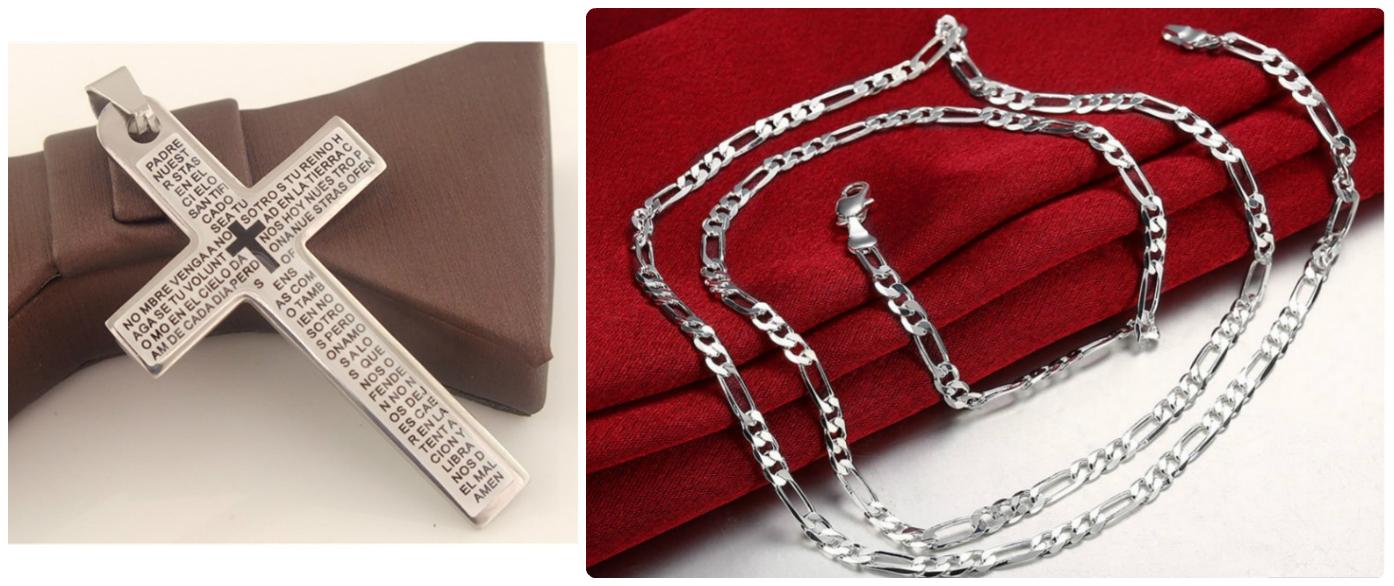 Bộ dây chuyền bạc 925 và mặt dây chuyền thánh giá nam nữ