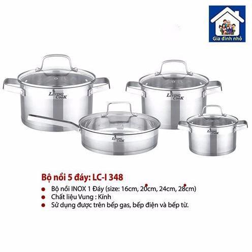 Bộ Nồi Chảo INOX 5 Đáy Cao Cấp LivingCook - LC-I348