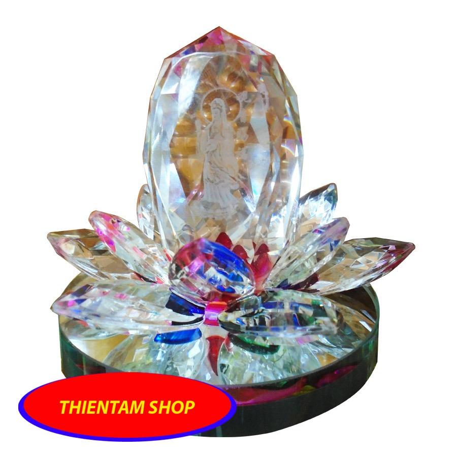 Tượng phật bà quan âm tòa sen pha lê đa sắc qa7m