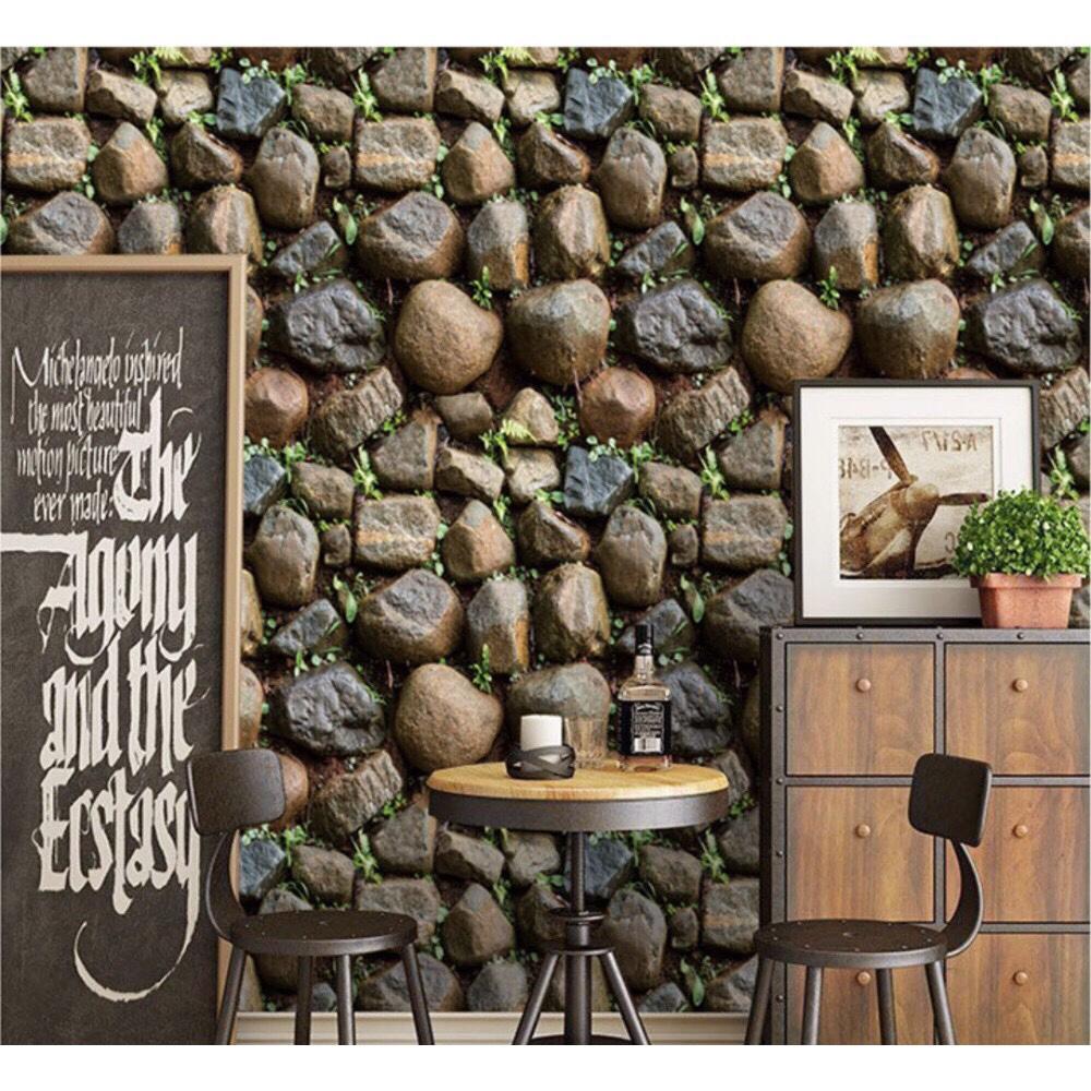 5 Mét Giấy Dán Tường, Khổ 45CM Rộng Decal PVC Trang Trí ( có keo ) - ĐÁ CUỘI TRÒN 3D PT0071