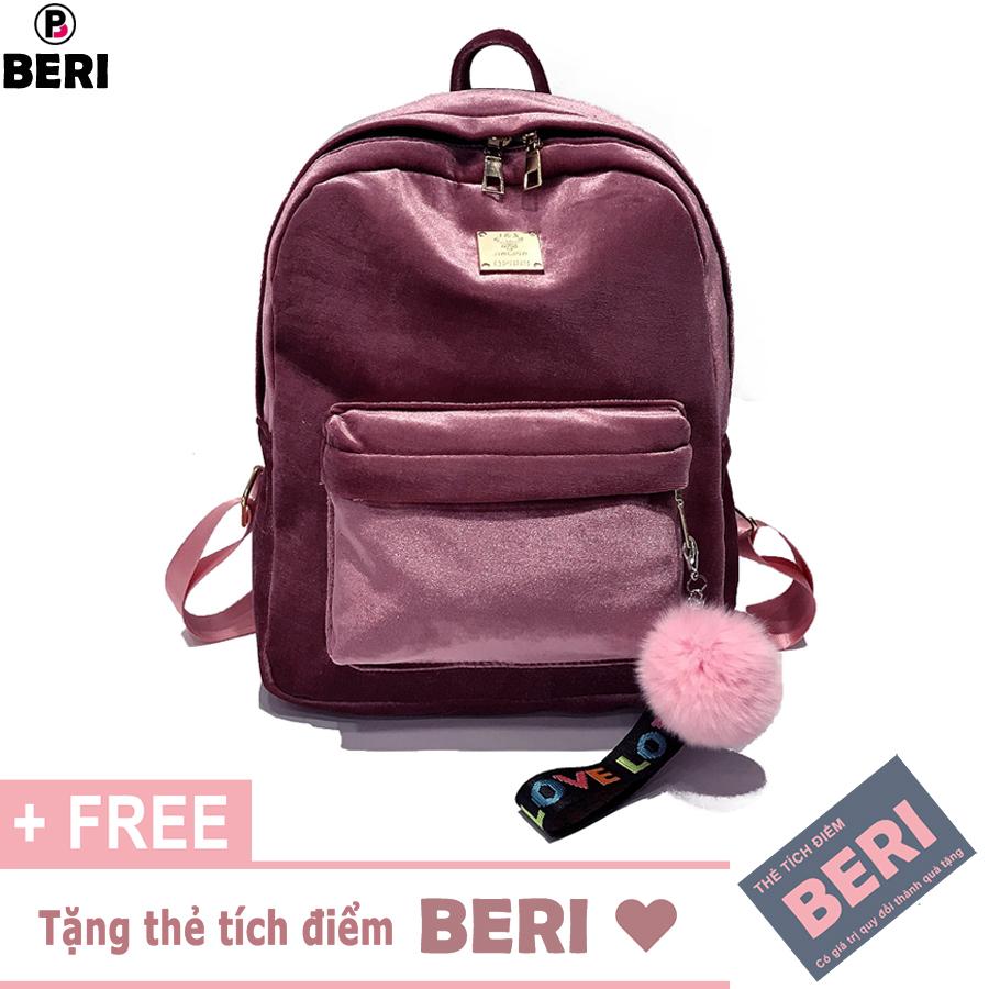 Balo nhung dễ thương BERI (tím) - BALO058