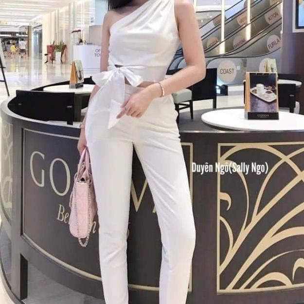 Sét áo croptop lệch vai và quần tây 