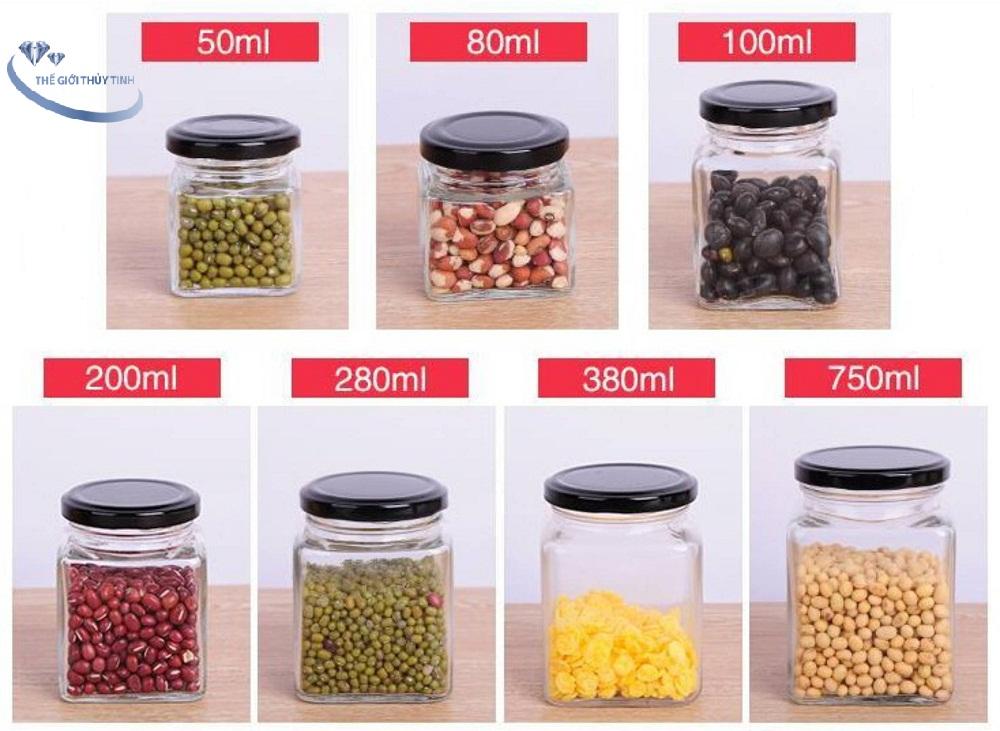 [HCM]HŨ THỦY TINH VUÔNG ĐỰNG THỰC PHẨM 380ML