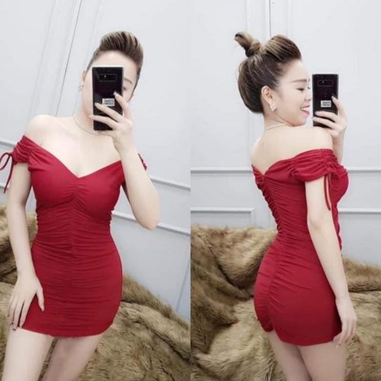Đầm body bẹt vai rút nhúng